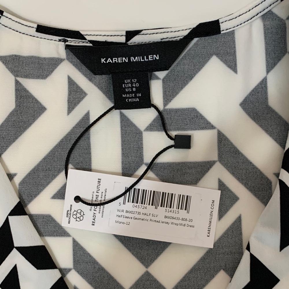 Karen Millen | Half Sleeve Geometric Printed Jersey Wrap Midi Dress Sz 8 | NWT - Picture 9 of 12